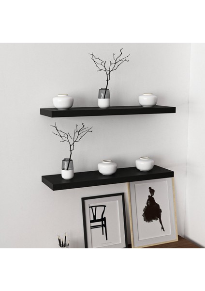 Gizli Tutuculu 2'li Duvar Rafı 80 cm - M.siyah
