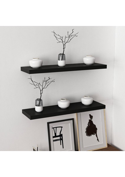 Gizli Tutuculu 2'li Duvar Rafı 80 cm - M.siyah
