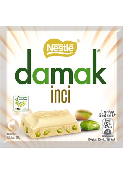 Damak Inci Kare Beyaz Çikolata 60 gr 6'lı Paket
