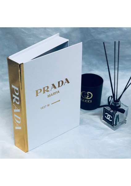 Prada Beyaz & Altın Klasik Model Dekoratif Kitap Kutusu