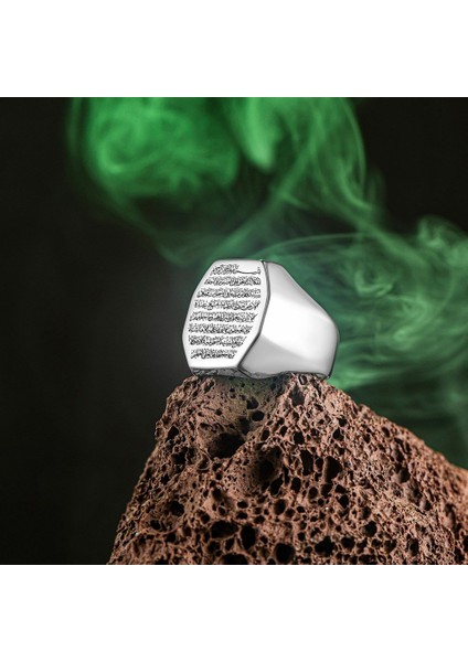 Ayetel Kürsi Işlemeli Düz Gümüş Erkek Yüzük fırsatları