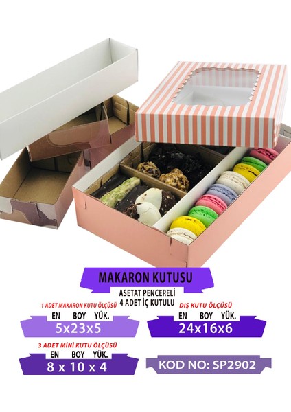 Kurabiye - Makaron Kutusu (4 Adet Mini Kutu 1 Adet Makaron Kutu) (10 Adet)