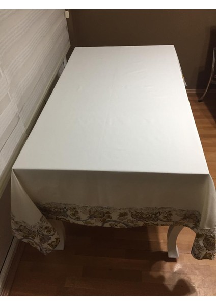 Garden Baskılı Pamuk Duck Kumaş Krem/Çiçek Bantlı Masa örtüsü Dikdörtgen 160*230 cm - 70