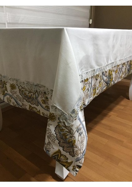 Garden Baskılı Pamuk Duck Kumaş Krem/Çiçek Bantlı Masa örtüsü Dikdörtgen 160*230 cm - 70 indirimleri
