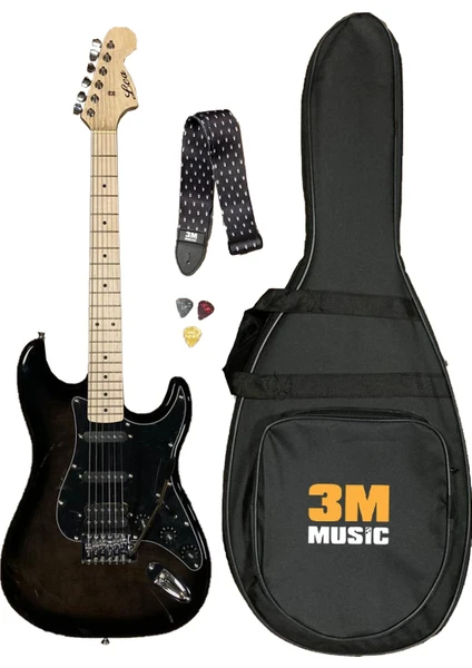 Hss Manyetik Strat Kasa Elektro Gitar Siyah Kılıf Askı Pena Dahil Set