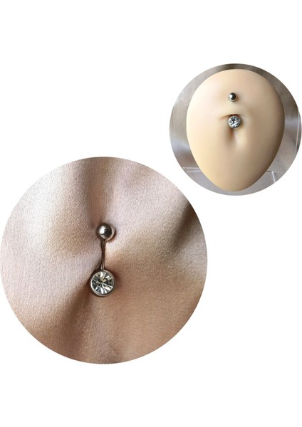 Cerrahi Çelik Zirkon Taşlı Piercing - Bar Uzunluğu 8 Mm-1 Adet