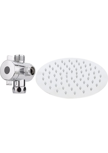 8 Inç Yuvarlak Paslanmaz Çelik Banyo Suyu Yağış Duş Başlığı Püskürtücü Banyo 1/2 Inç 3 Yollu T-Adaptör Tuvalet Bide Banyo Duş Başlığı Kola Monte Yön Vanası