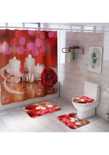3 Parça Banyo Duş Seti Su Geçirmez Banyo Perdesi Seti Klozet Örtüsü Mat Kaymaz Halı fiyatları