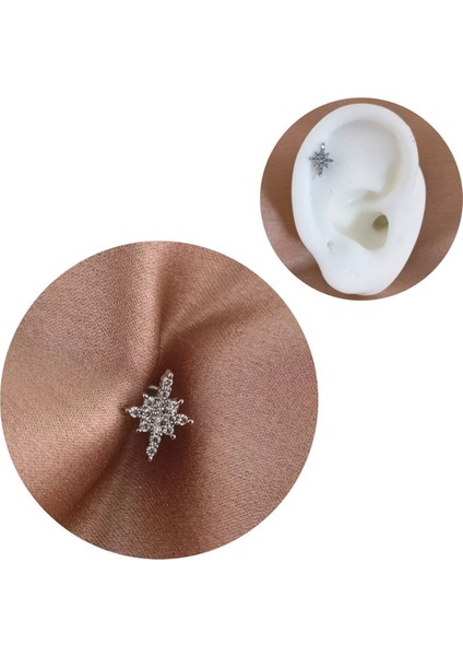 Cerrahi Çelik Zirkon Taş Bezeli Kutup Yıldızı Piercing - Bar Uzunluğu 6 Mm- 1 Adet