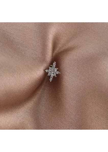 Cerrahi Çelik Zirkon Taş Bezeli Kutup Yıldızı Piercing - Bar Uzunluğu 6 Mm- 1 Adet