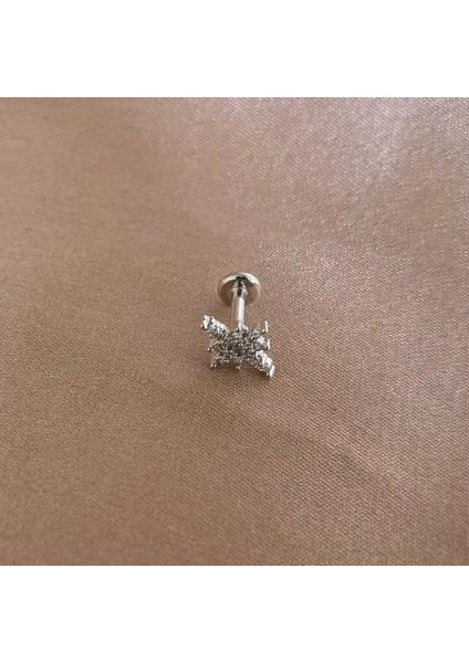 Cerrahi Çelik Zirkon Taş Bezeli Kutup Yıldızı Piercing - Bar Uzunluğu 6 Mm- 1 Adet