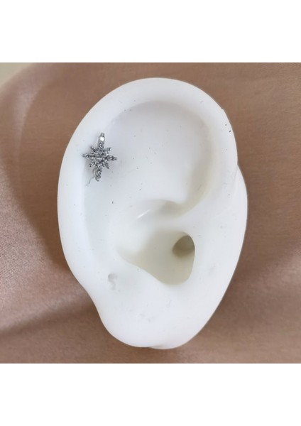Cerrahi Çelik Zirkon Taş Bezeli Kutup Yıldızı Piercing - Bar Uzunluğu 6 Mm- 1 Adet