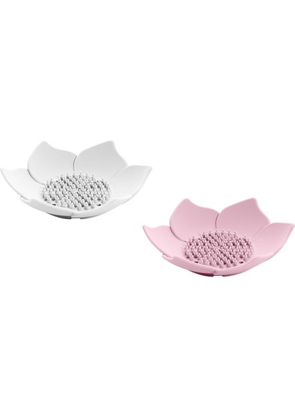 2ADET Boşaltma Sabunluk Sabunluk Plaka Lotus Şekli Silikon Kutu Tutacağı Taşınabilir Sabunluklar - Pembe & Beyaz