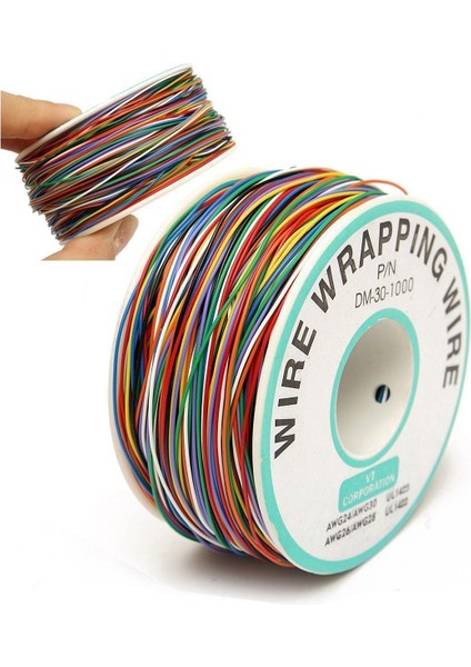 250M 8 Telli Renkli Yalıtımlı P/n B-30-1000 30AWG Tel Sarma Kablo Sargısı