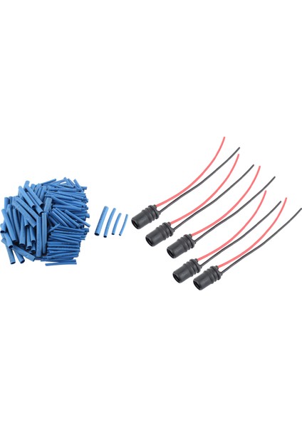 200 Adet 4 Boyutlu Poliolefin Isıyla Daralan Makaron Kablo Kılıfı Mavi ve 5x T10 W5W 194 LED Ampuller Dişi Soketler Konnektör Adaptörü