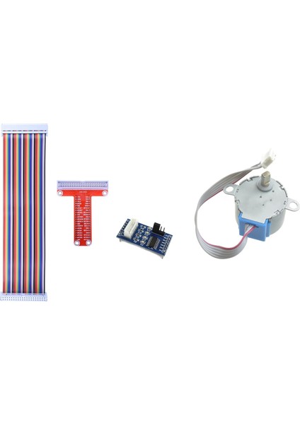 Step Motor Dc 5V 28BYJ-48 + ULN2003 Step Motor Sürücü Modülü Arduino ve Rpi Gpıo Için Breakout Genişletme Kartı + Şerit Kablo + Montajlı T Tipi Adaptör 20CM FC40 40PIN