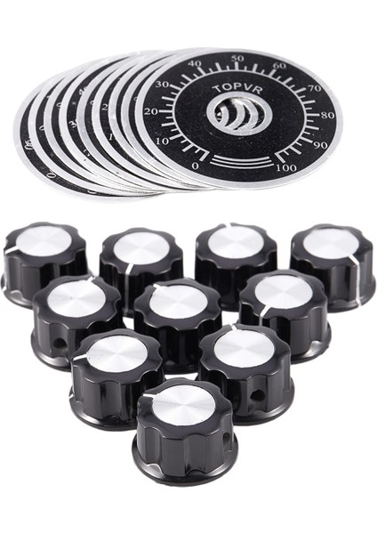 20 Adet Ayarlanabilir Döndürme Düğmesi Potansiyometre Kontrol Düğmeleri 0-100 Ölçek Sayfası, Siyah