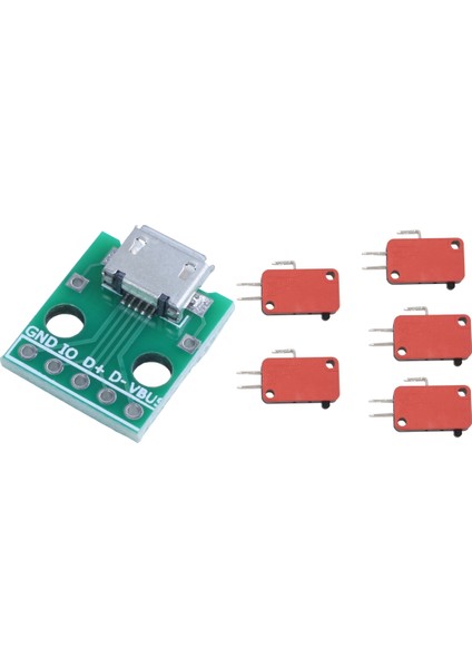 Femal B-Tipi Micro-5p Ptp Adaptör Kartı ve 5 Adet Siyah ve Kırmızı Plastik Metal Mikro Anahtarı Daldırmak Için 1 Adet Mikro-Usb