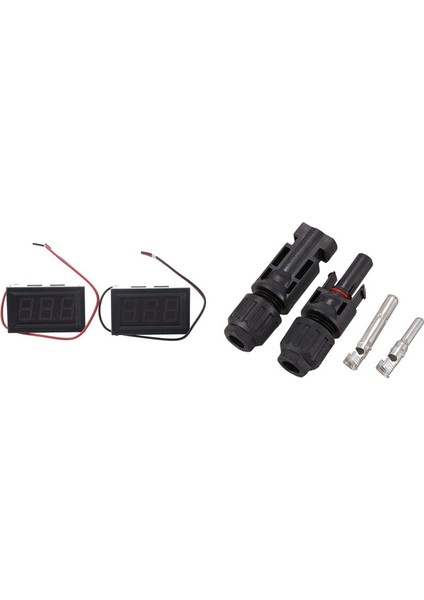 2 Adet Mini Kırmızı LED Dijital Voltmetre Volt Metre Panel 4.5-30V & 1 Adet Solar Konnektör Solar Fiş Konnektör Kaplin Fişi(Yurt Dışından)