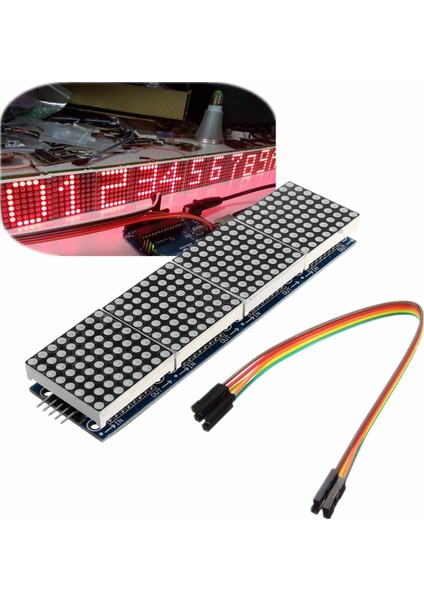 Pratik LED MAX7219 Nokta Vuruşlu Modül Ekran 4'ü 1 Arada + 5pin Kablo Arduino Pıc Pi Arm 5V