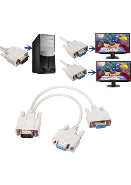 15PIN VGA 1 Erkek 2 Kadın Monitör Y Splitter Kablo Kurşun LCD Pc Masaüstü Için -