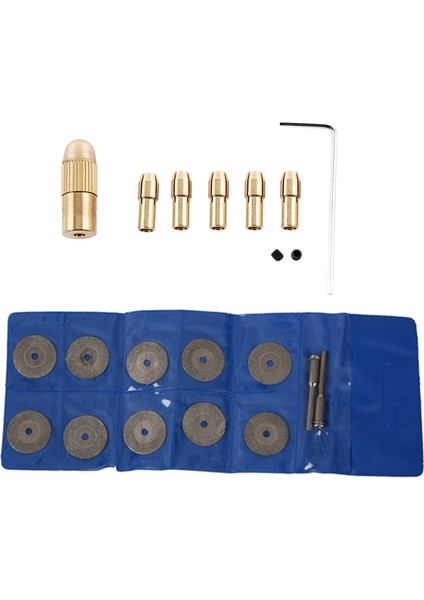 1 Takım 0.5-3mm Elektrik Motoru Matkap Chuck Mikro-Büküm Matkap Chuck Alet Seti ve 10 x Elmas Kesme Diskleri S + Döner Aletler Için 2 Çardak Mili 20MM