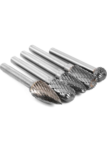 5x Tungsten Karbür Döner Kesme Çapak Seti Öğütücü Ucu 1/4 Inç (6mm) Şaft 10MM Pah Kırma Oyma Aletleri Gümüş