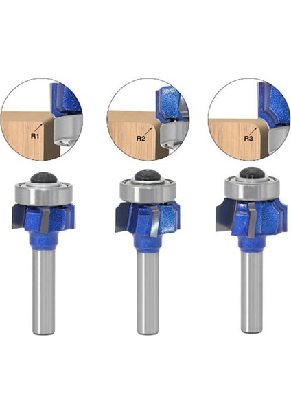 Quanbu 2020 8mm Shank Ağaç Işleme Freze R1MM R2MM R3MM Kırpma Bıçağı Kenar Düzeltici 4 Diş Ahşap Freze Ucu 3 Adet