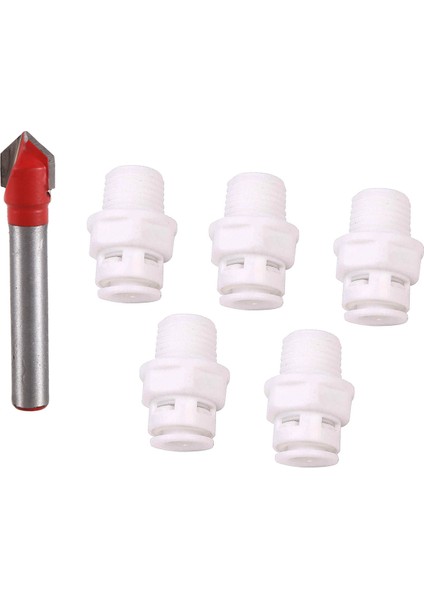 Eıtgzwas 1Adet 1/4 x 3/8 Inç V Tipi Yerleştirme Yuvası Kesici Freze Uçları Ve 5 Adet Push Fit Tüp 1/4 Inç Diş Dokunun Erkek Hızlı Bağlantı Seti - Kırmızı (Yurt Dışından)
