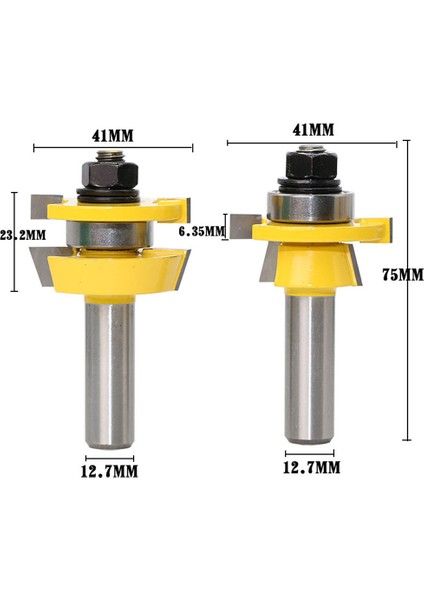2 Adet 1/2 Inç Shank Dil Oluk Yönlendirici Bit Seti T-Şekilli Ahşap Freze Kesici fırsatları