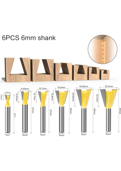 6 Adet 6mm Shank Kırlangıç Ortak Freze Uçları Seti 14 Derece Ağaç Işleme Gravür Ucu Freze Ahşap Için fiyatları