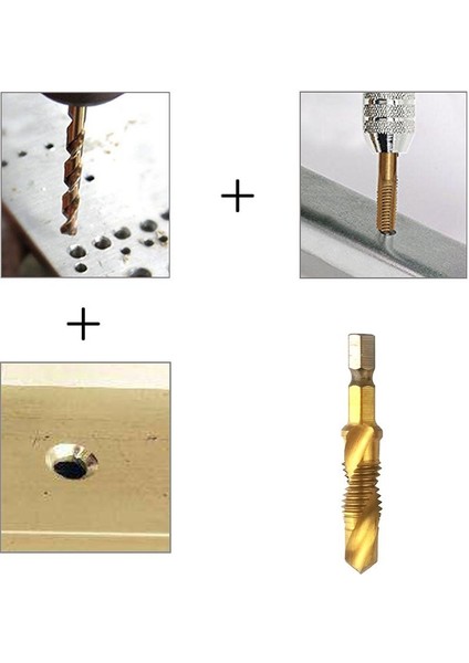 6 Adet Kombine Matkap Vida Kılavuz Uç Seti, 1/4 In Hss Altıgen Şaft Metrik Kombinasyon Matkap ve Kılavuz Seti (M3-M10) ve Otomatik Yaylı Merkez Punch Aleti