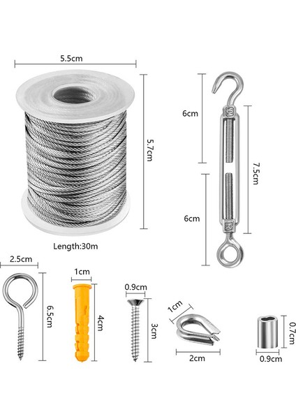 Guangdong Spirit Paslanmaz Çelik Tel Halat Vinil Kaplı Kablo Gerdirme Kilitleme Cihazı Yaylı Kanca ve Vidalar Dış Mekan Işık Seti