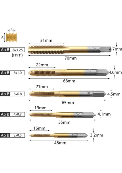 Evrensel 3mm-8mm Hss Titanyum El Dokunma Vida Dişi Metrik Tapalar Musluk Seti M3 -M8 Düz Flüt modelleri