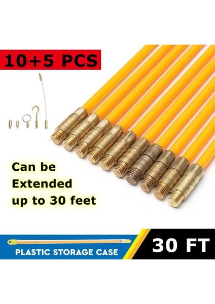 30FT Fiberglas Çalışan Tel Kablo Koaksiyel Elektrikli Balık Teyp Çekme Kiti Yeni modelleri