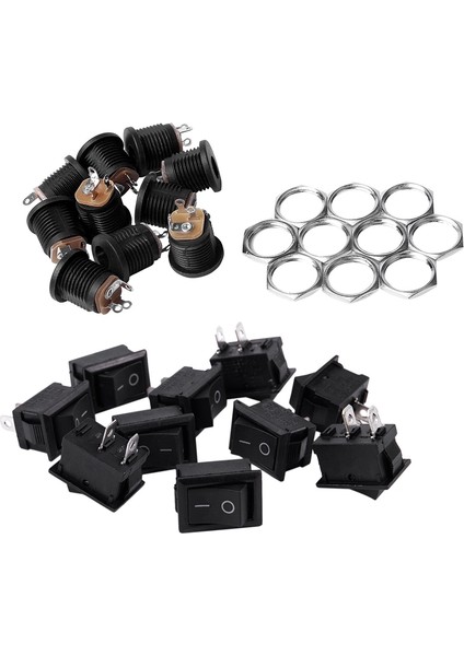 10 Adet Ac 6A/250V 10A/125V 2 Lehim Pabucu Rocker Anahtarı ve 10 Adet Panel Montajlı 2.1x5.5mmjack Dc Soket fiyatları