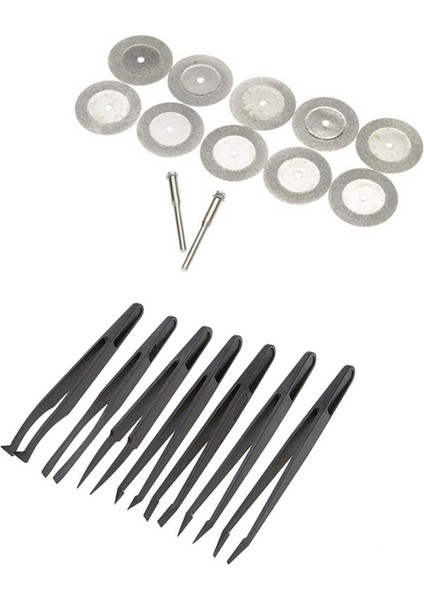 Adet Siyah Plastik Antistatik Düz Tabanlı Üst Uç Cımbız El Aletleri Seti ve 10 Adet 16MM Elmas Kesilmiş Disk Tekerlek Döner Kesme Aletleri, Iki Mandrel Arbors ile