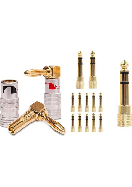 15 Adet Ses Jakı Trs 1/4 Inç (6,3 Mm) - 1/8 Inç (3,5 Mm) ve 4 Adet 24K Altın 90 Derece Nakamichi Hoparlör Muz Fişleri