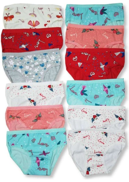 12 Adet Kız Çocuk Desenli Slip Külot