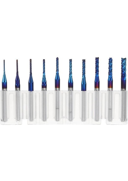 Drillpro 10 Adet 0.8-3.175MM Mavi Naco Kaplamalı Uçlar Cnc T Için Karbür Gravür Frezesi