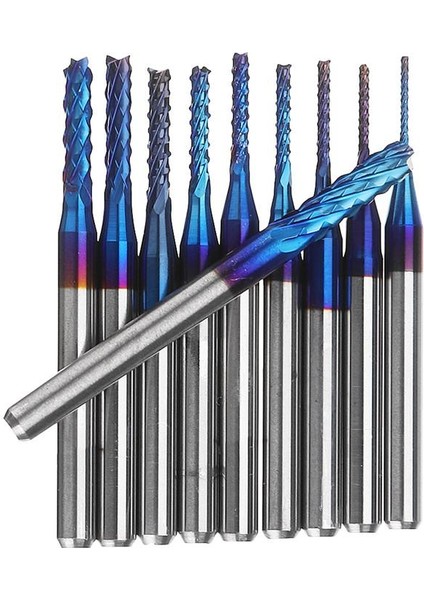 Drillpro 10 Adet 0.8-3.175MM Mavi Naco Kaplamalı Uçlar Cnc T Için Karbür Gravür Frezesi indirimleri