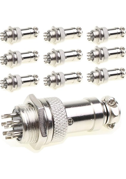 Havacılık Fiş Konnektörü 10 Çift Erkek ve Dişi Panel Metal Tel Konnektör 16MM Soket (8 Pinli 10 Paket)