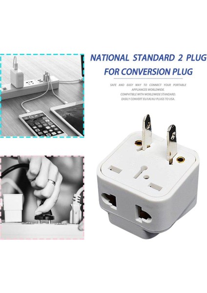 Beyaz Küçük Kompakt ve Hafif 2 Pinli Ac Amerikan Abd Elektrik Fişi Adaptörü Seyahat Dönüştürücü Avustralya Ingiltere Abd Ab(Yurt Dışından) fırsatları