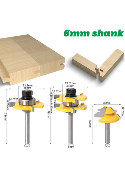 6mm Şaft Eşleşen Dil ve Oluk Yönlendirici - Sarı (Yurt Dışından)