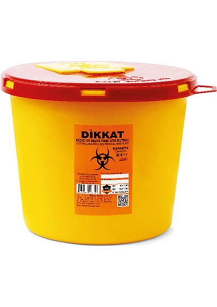 Tıbbi Atık Kovası Plastik Kapaklı 5 L - Sarı