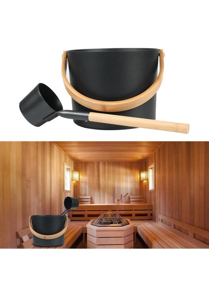 Retro Alüminyum Sauna Kova Namlu ile Lactle Scoop Kiti 5l Black_style A (Yurt Dışından)