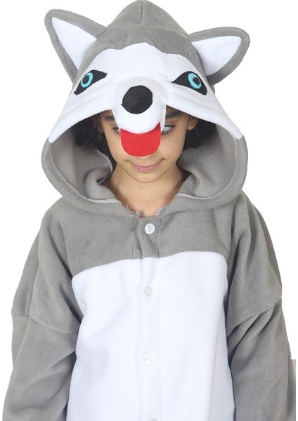 Çocuk Kigurumi Sibirya Kurdu Kurt Kostümü Hayvan Kostümü modelleri