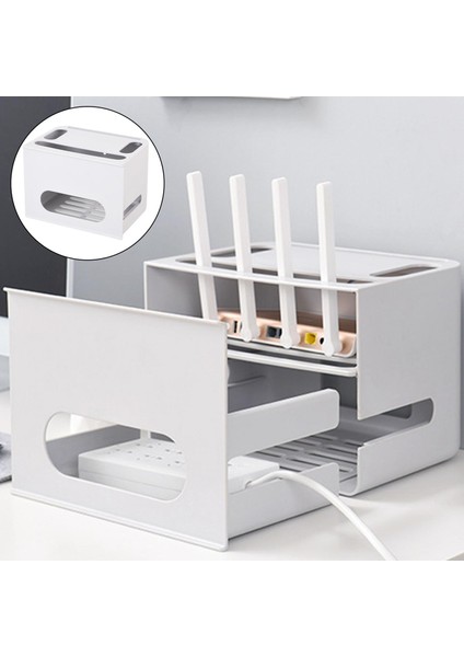Çift Katmanlı Wıfı Saklama Kutusu Soket Kapak Masaüstü Ofis Güç Şarj Gri İçin indirimleri