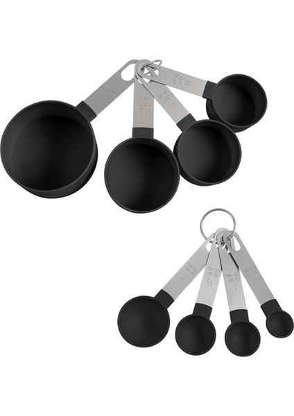 8 Parça Ölçüm Kaşık Kaşık Paslanmaz Çelik Kolu ile Set Protein Tozu Siyah (Yurt Dışından)