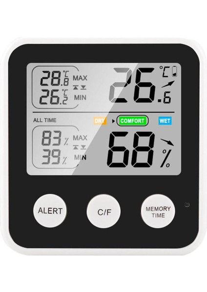 LCD Termometre Higrometre Odası Kapalı Açık Masaüstü Metre Ölçer Ev Siyah Için(Yurt Dışından)